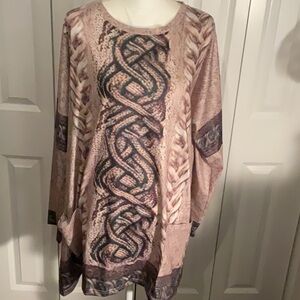 Patterned Long Sleeve Long Tunic with Pockets